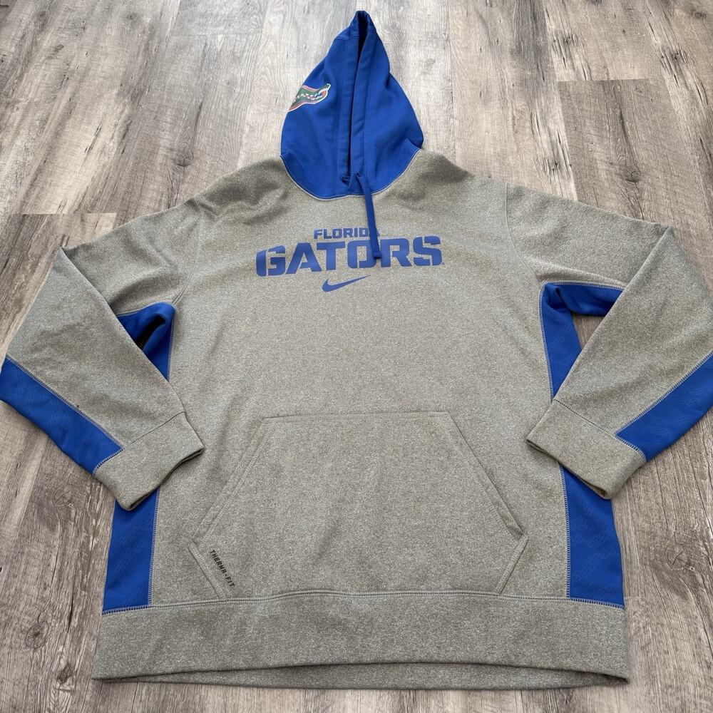 NIKE Florida Gators Therma-Fit Hoodie Mens Large Blue Spellout Logo Pullover
